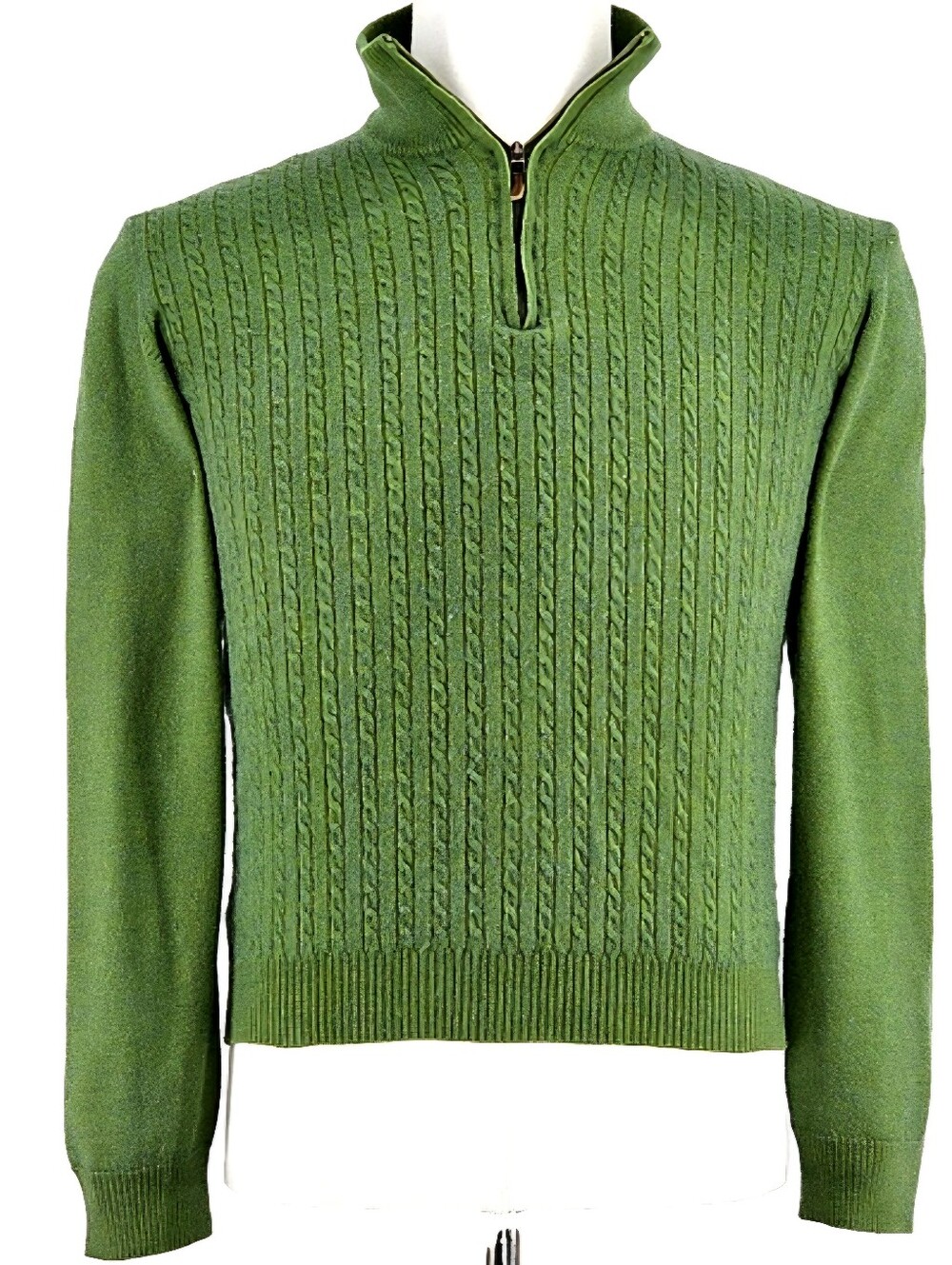 Ivy League East Coast Prep T. Harris Cable Knit Quarter Zip Men’s M Green Italy